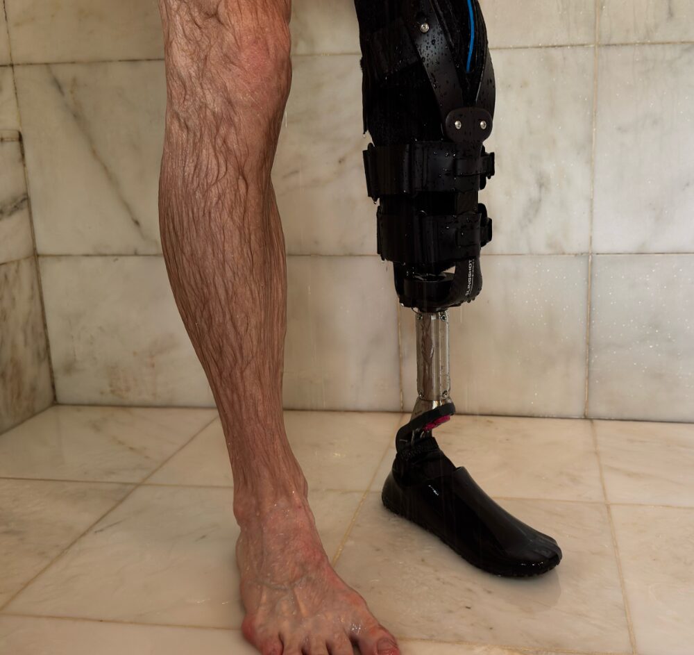 Showering while wearing a Slingshot socket with H20 straps